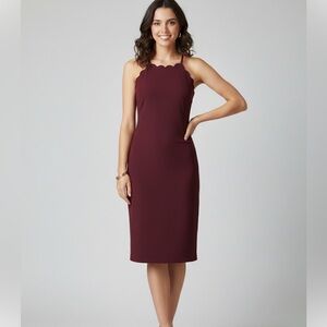 A. Byer Burgundy Scalloped Midi Dress